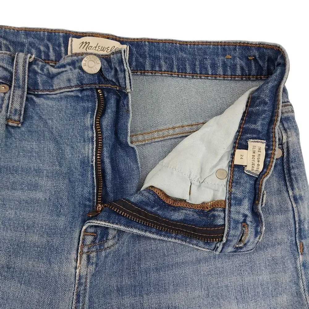 Madewell The High-Rise Slim Boyjean Womens 24 Blue Distressed Premium Denim